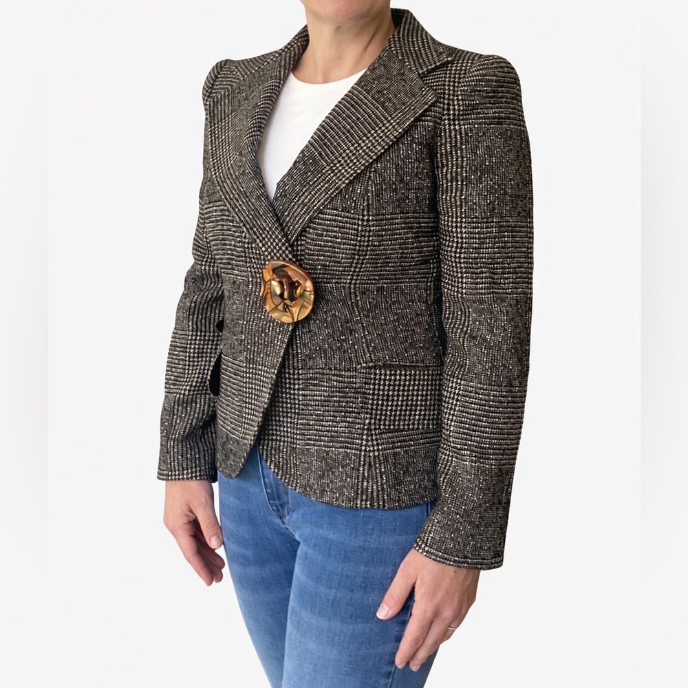 Dolce & Gabbana Wool Plaid Suit Y2K Cropped Blazer Flare Pants Made in Italy - Picture 3 of 16